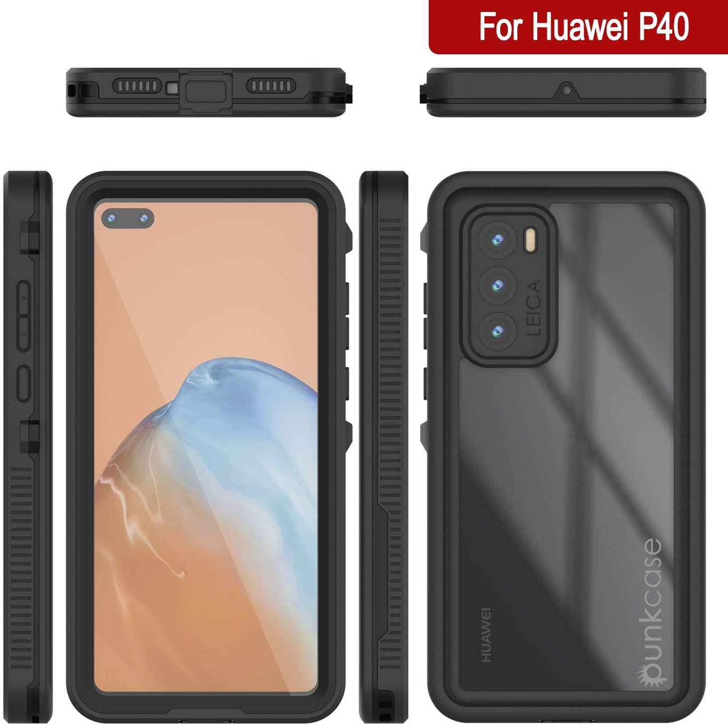 Huawei P40 Waterproof IP68 Case, Punkcase [Black] [StudStar Series] [Slim Fit]