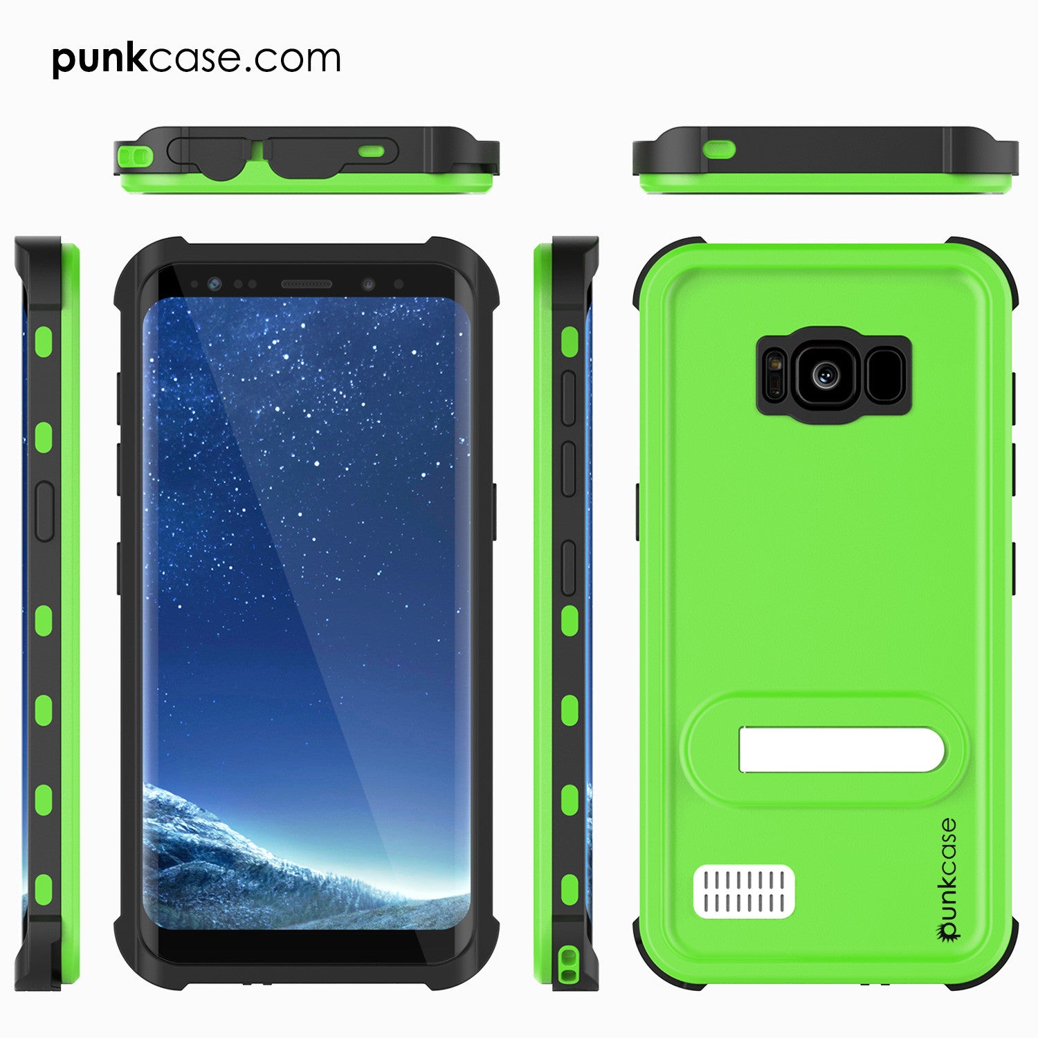 Galaxy S8 Waterproof Case, Punkcase [KickStud Series] [Slim Fit] [IP68 Certified] [Shockproof] [Snowproof] Armor Cover W/ Built-In Kickstand [GREEN]