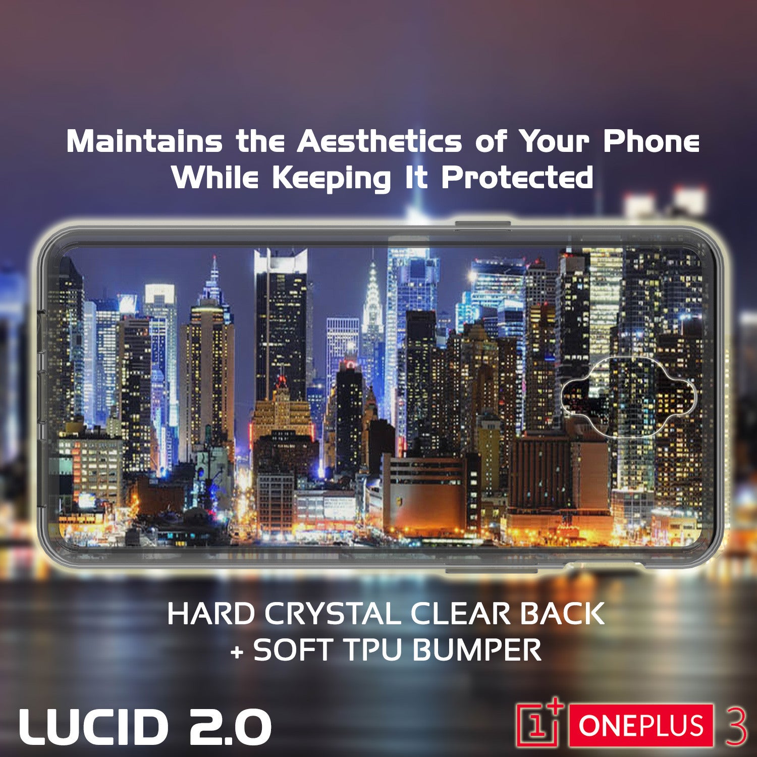 OnePlus 3 Case Punkcase® LUCID 2.0 Crystal Black Series w/ SHIELD GLASS Lifetime Warranty Exchange