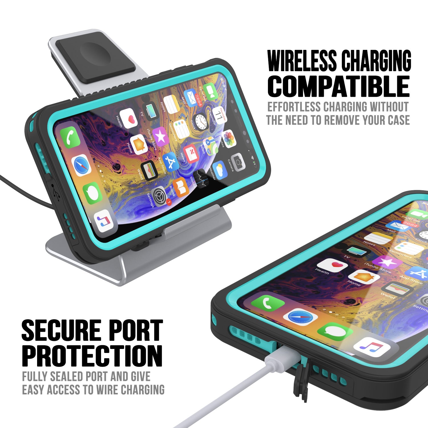 iPhone 11 Pro Max Waterproof Case, Punkcase [Extreme Series] Armor Cover W/ Built In Screen Protector [Teal]
