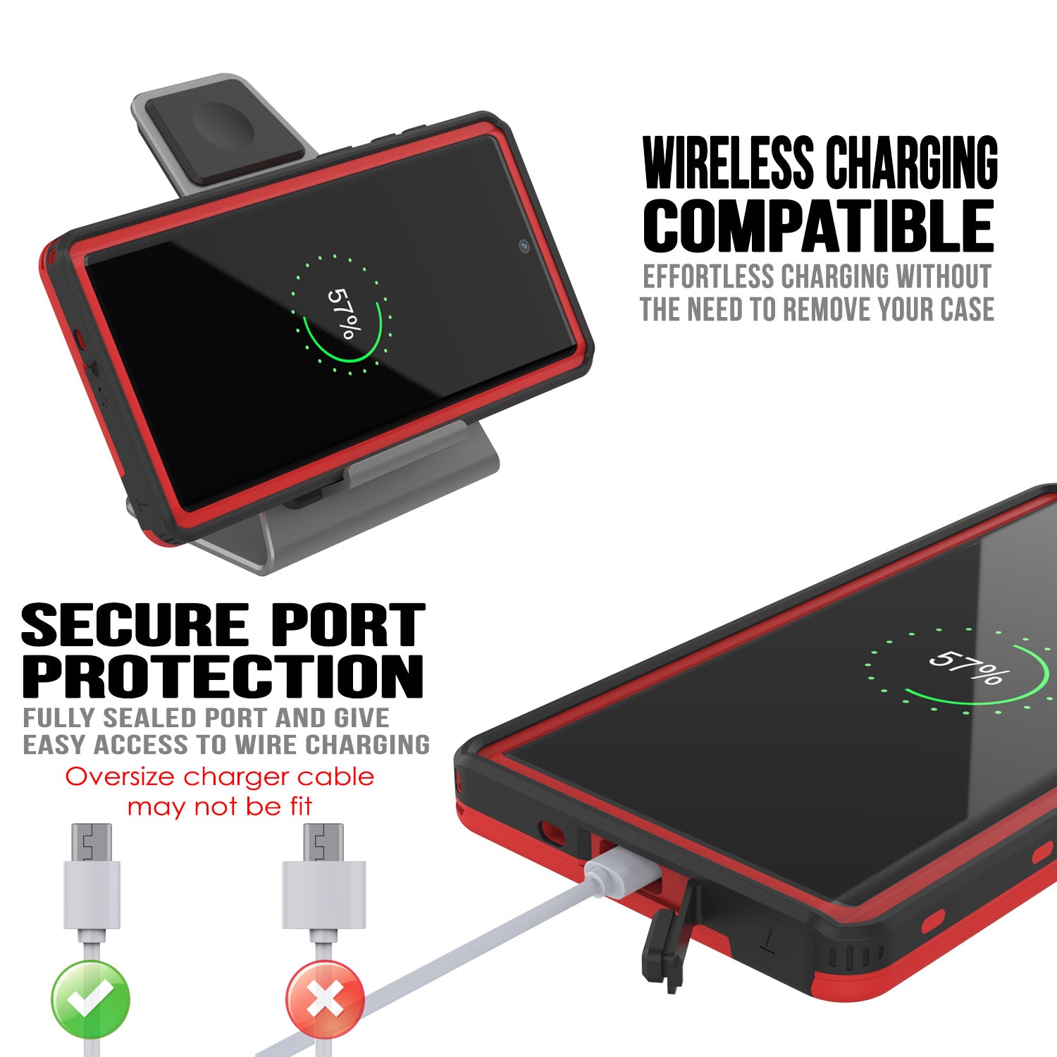 PunkCase Galaxy Note 10+ Plus Waterproof Case, [KickStud Series] Armor Cover [Red]