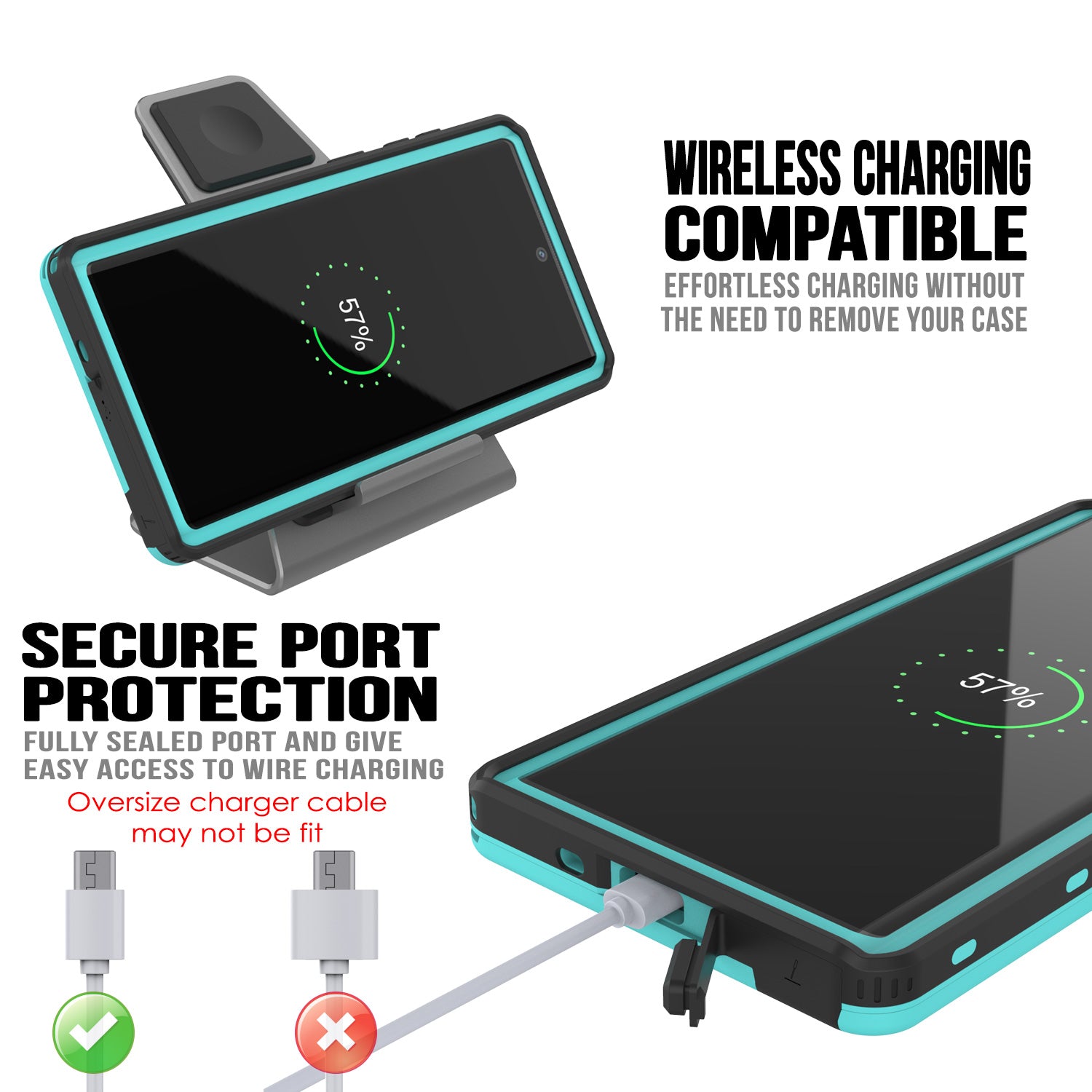 PunkCase Galaxy Note 10+ Plus Waterproof Case, [KickStud Series] Armor Cover [Teal]