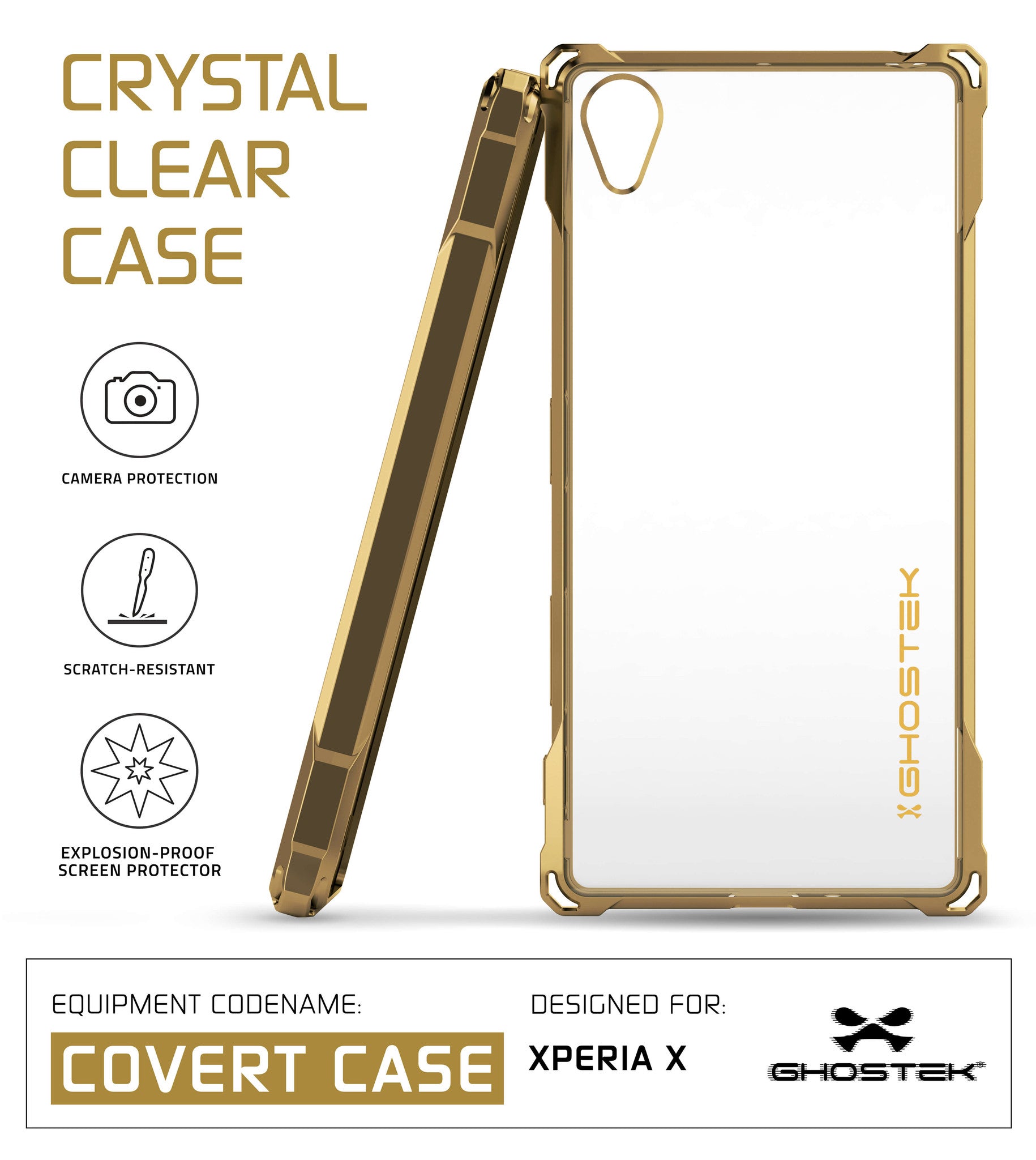 Xperia X Case, Ghostek® Covert Gold Series | Clear TPU | Warranty | Screen Protector | Ultra Fit