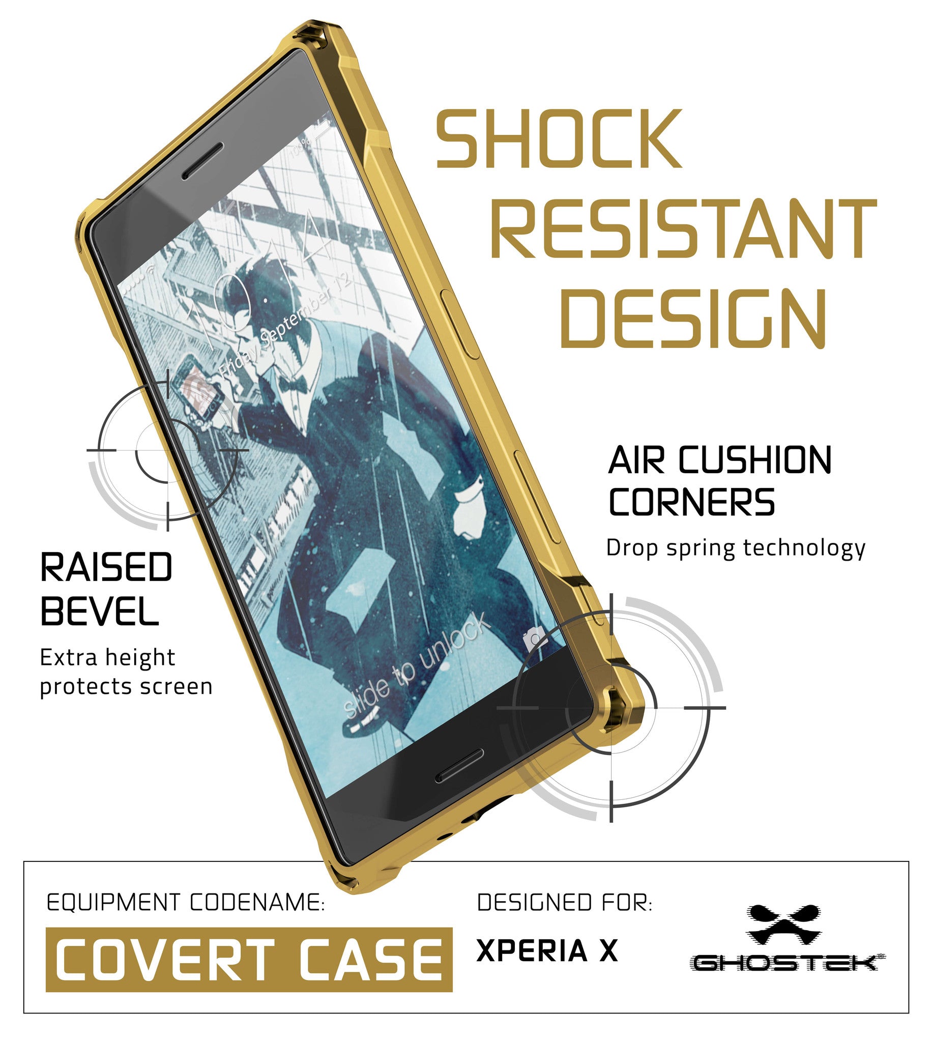 Xperia X Case, Ghostek® Covert Gold Series | Clear TPU | Warranty | Screen Protector | Ultra Fit