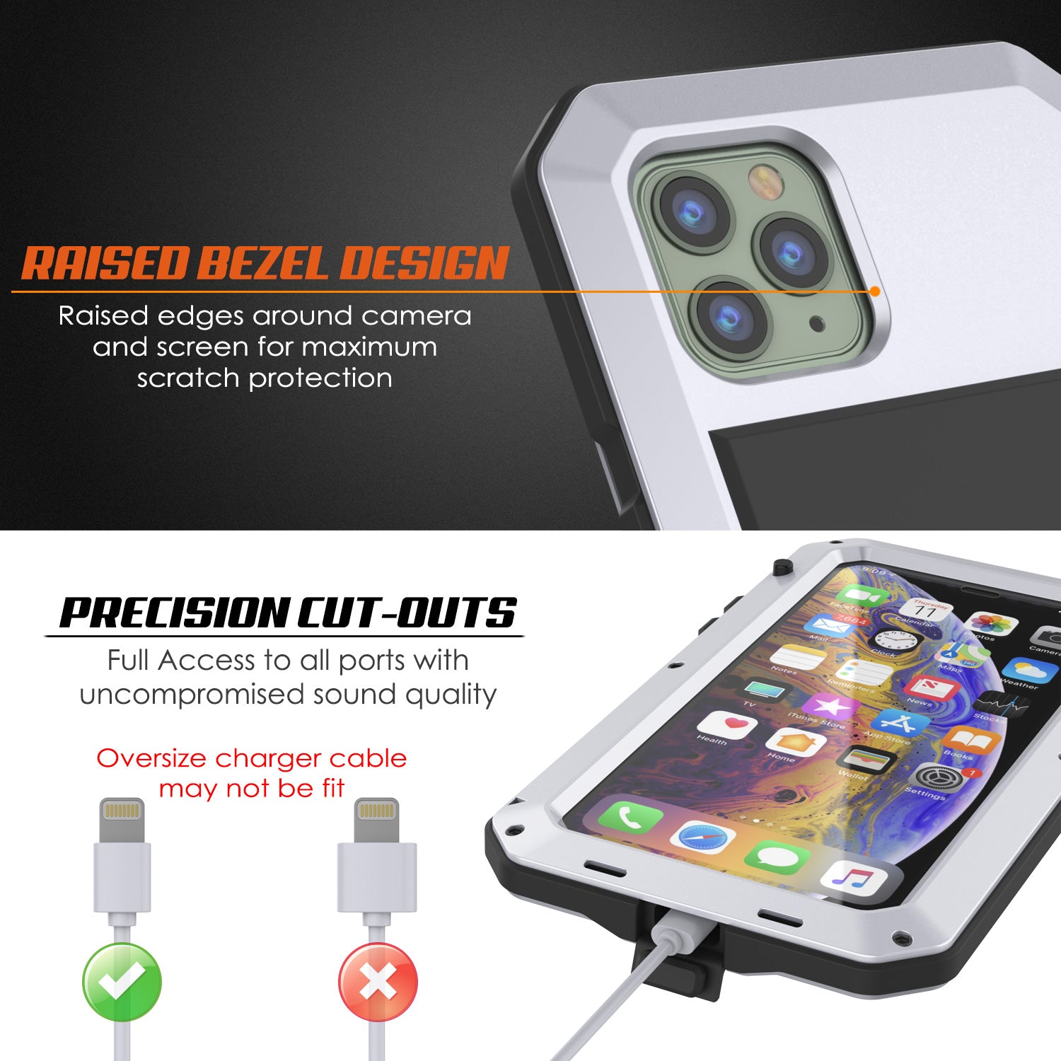 iPhone 11 Pro Max Metal Case, Heavy Duty Military Grade Armor Cover [shock proof] Full Body Hard [White]