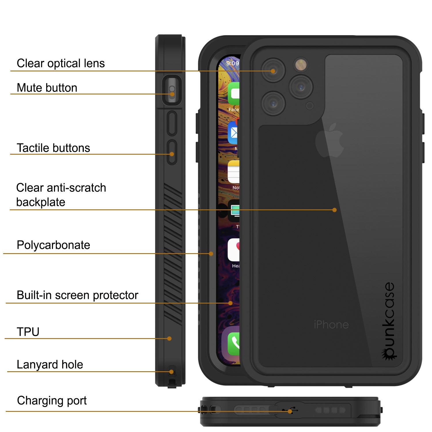 iPhone 11 Pro Max Waterproof Case, Punkcase [Extreme Series] Armor Cover W/ Built In Screen Protector [Black]