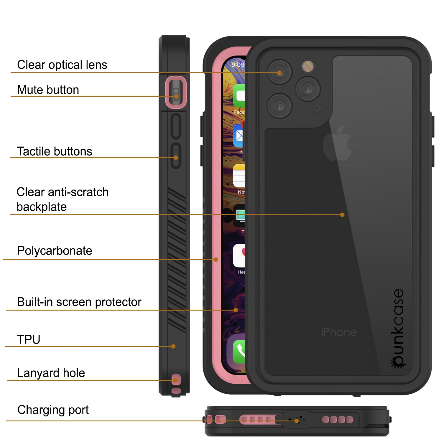 iPhone 11 Pro Max Waterproof Case, Punkcase [Extreme Series] Armor Cover W/ Built In Screen Protector [Pink]