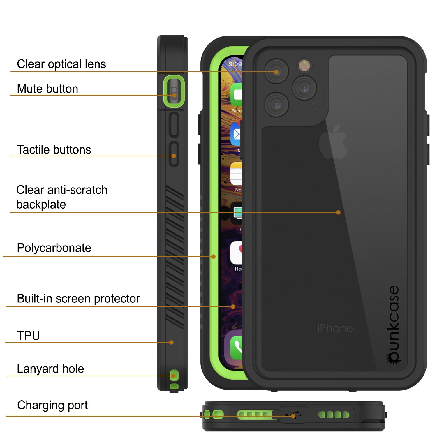 iPhone 11 Pro Max Waterproof Case, Punkcase [Extreme Series] Armor Cover W/ Built In Screen Protector [Light Green]