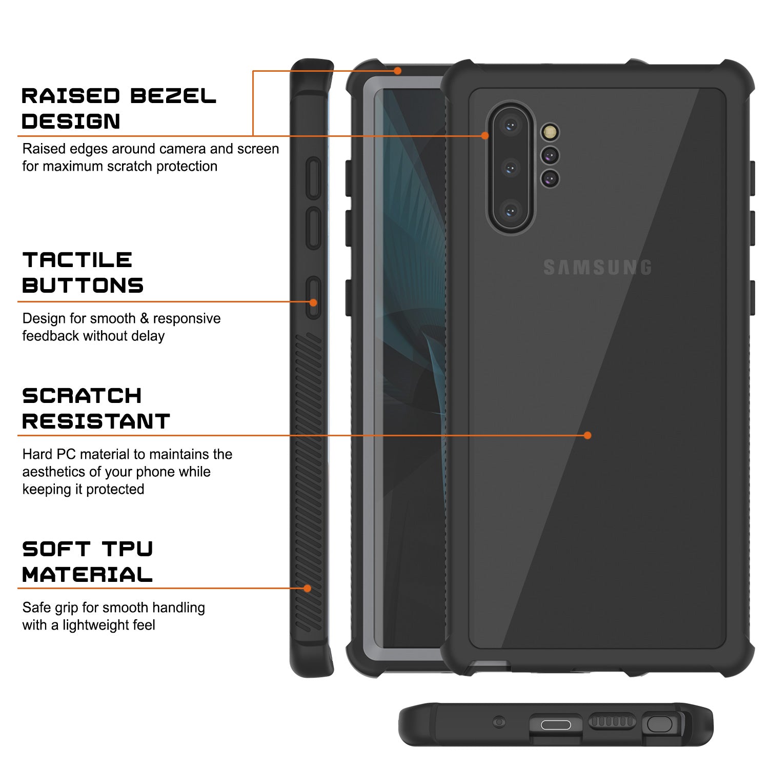 Punkcase Galaxy Note 10+ Plus Case, [Spartan Series] Black Rugged Heavy Duty Cover W/Built in Screen Protector