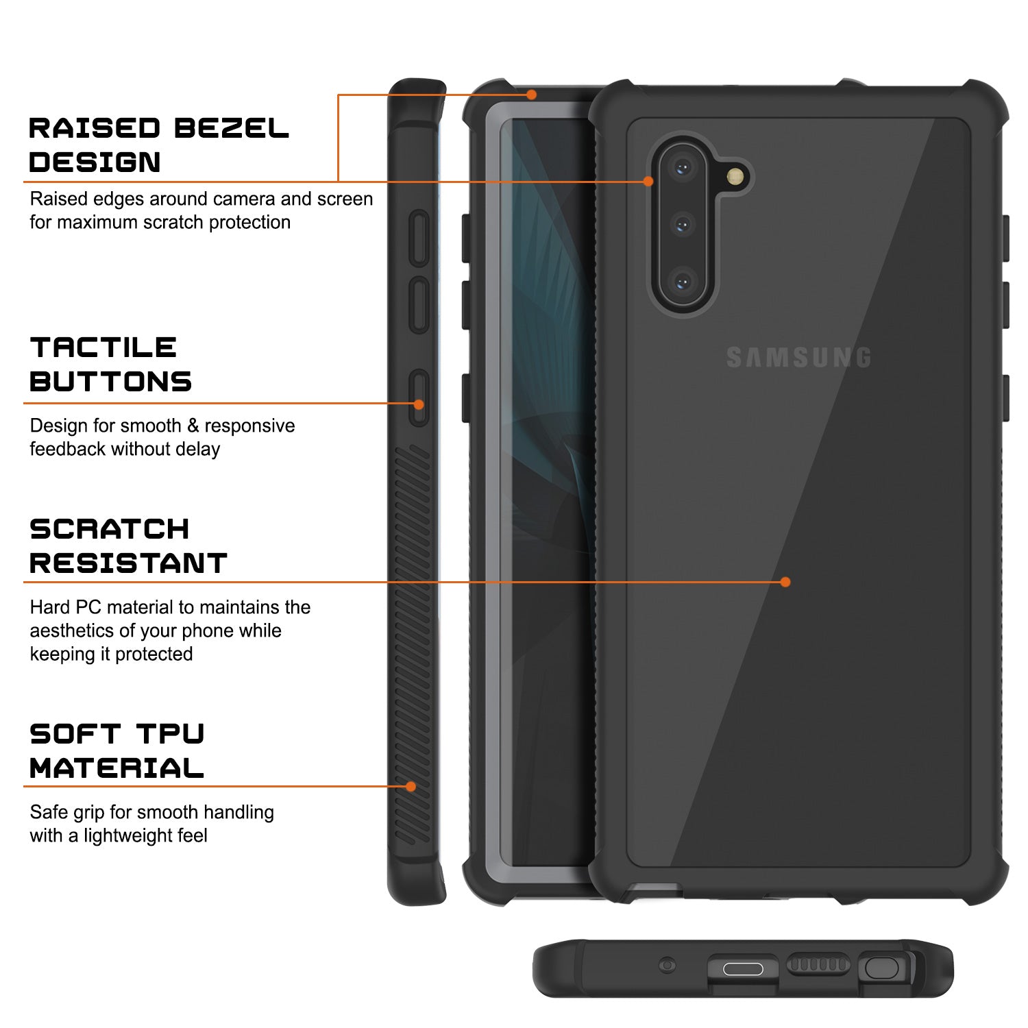 Punkcase Galaxy Note 10 Case, [Spartan Series] Black Rugged Heavy Duty Cover W/Built in Screen Protector