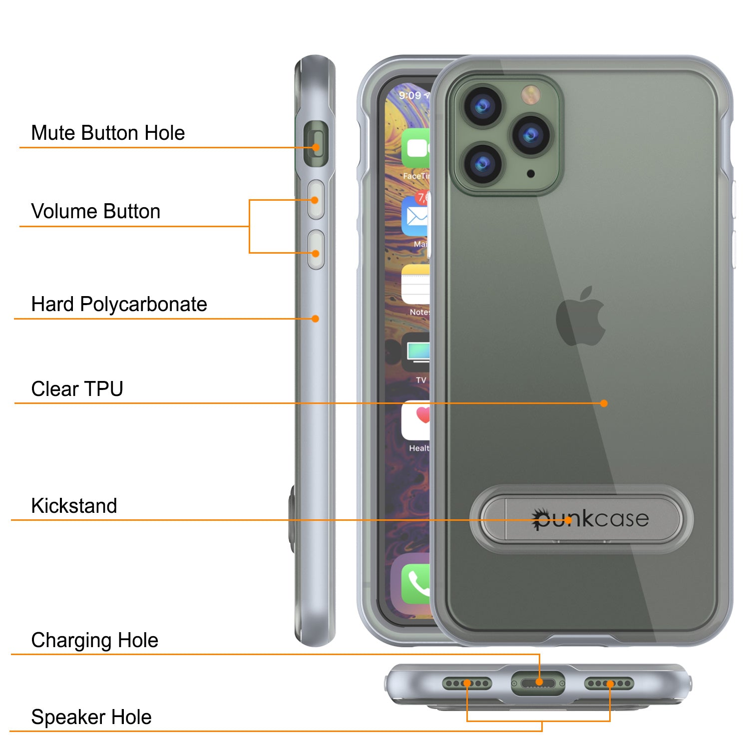 iPhone 11 Pro Max Case, PUNKcase [LUCID 3.0 Series] [Slim Fit] Armor Cover w/ Integrated Screen Protector [Silver]