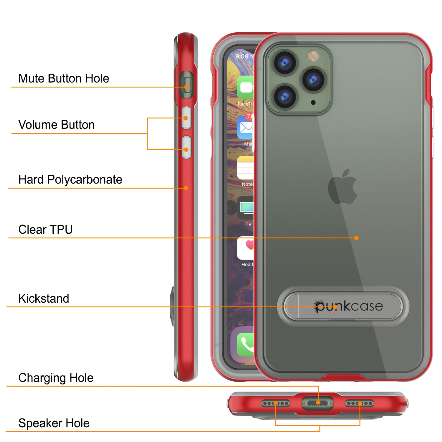 iPhone 11 Pro Max Case, PUNKcase [LUCID 3.0 Series] [Slim Fit] Armor Cover w/ Integrated Screen Protector [Red]