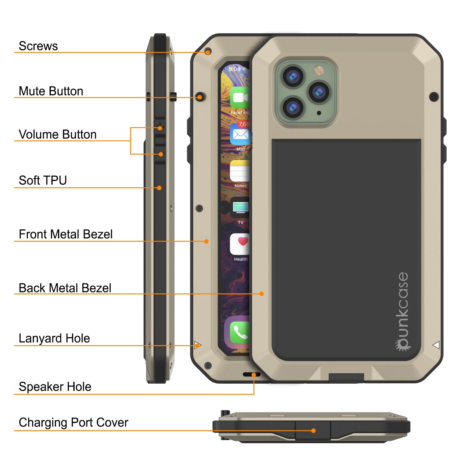 iPhone 11 Pro Max Metal Case, Heavy Duty Military Grade Armor Cover [shock proof] Full Body Hard [Gold]