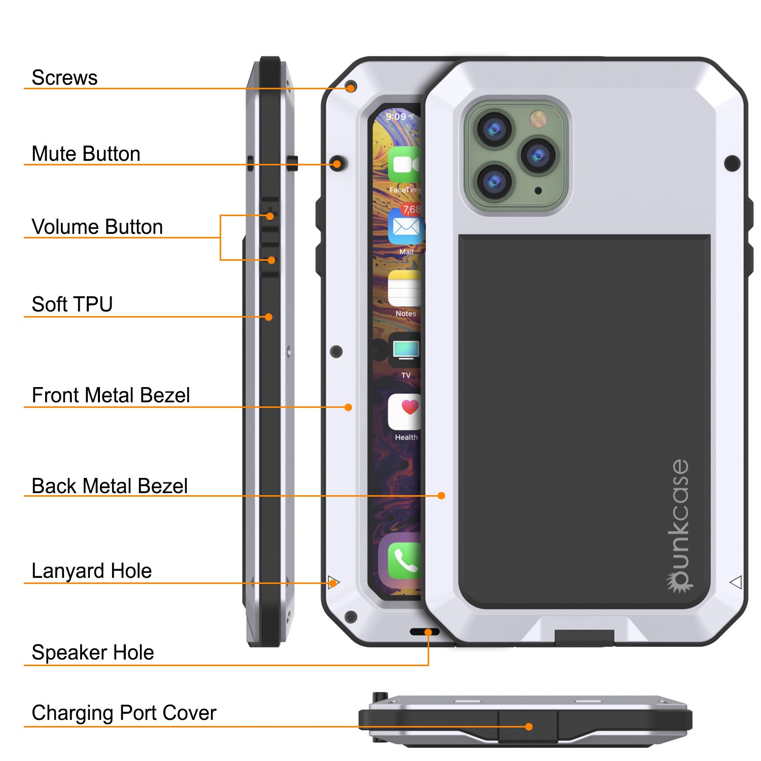 iPhone 11 Pro Max Metal Case, Heavy Duty Military Grade Armor Cover [shock proof] Full Body Hard [White]