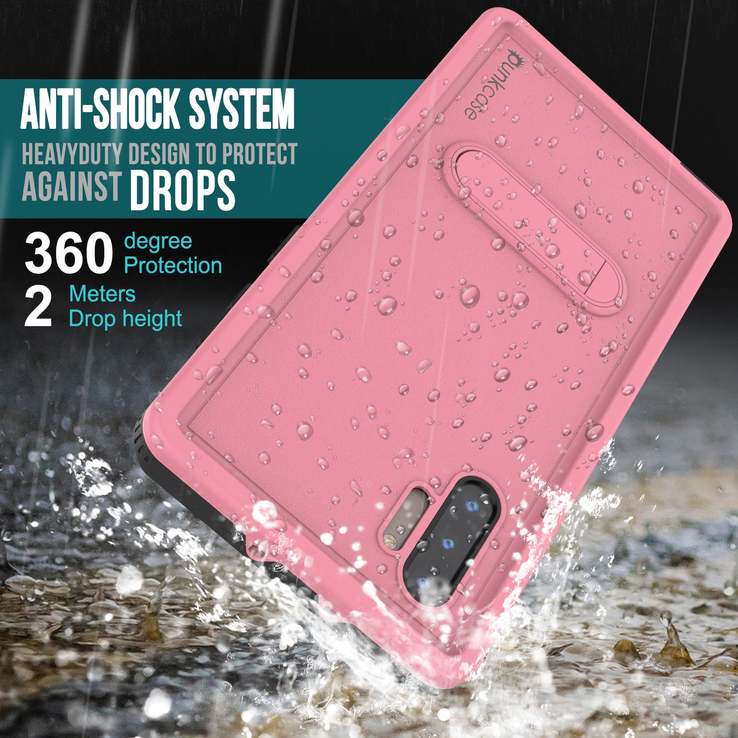 PunkCase Galaxy Note 10 Waterproof Case, [KickStud Series] Armor Cover [Pink]