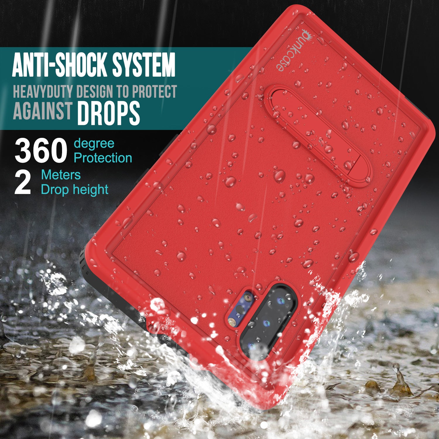 PunkCase Galaxy Note 10+ Plus Waterproof Case, [KickStud Series] Armor Cover [Red]