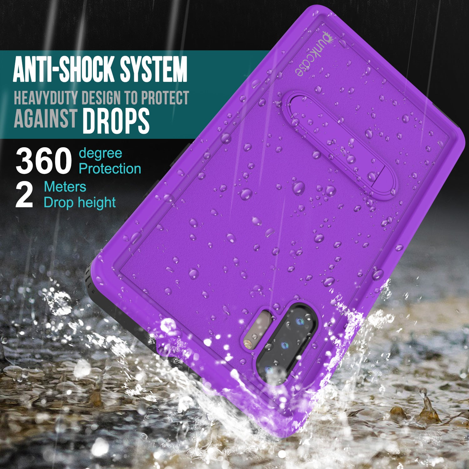 PunkCase Galaxy Note 10 Waterproof Case, [KickStud Series] Armor Cover [Purple]