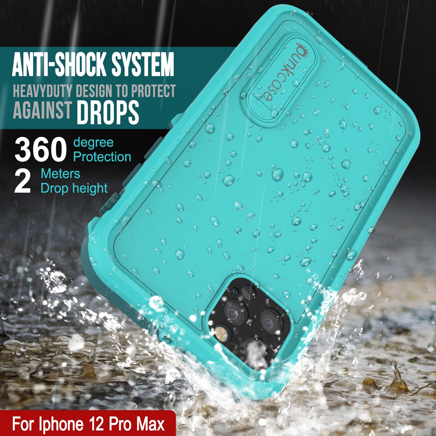 iPhone 12 Pro Max Waterproof Case, Punkcase [KickStud Series] Armor Cover [Teal]