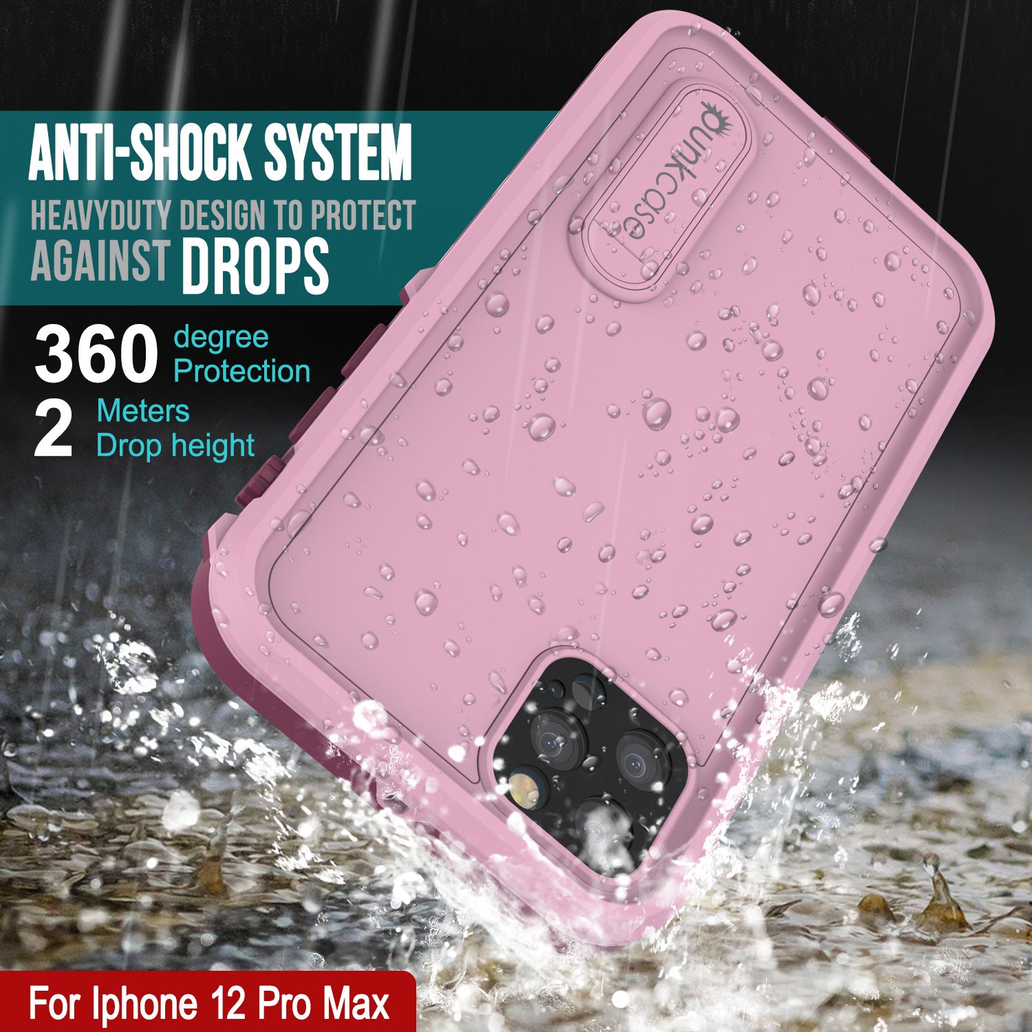 iPhone 12 Pro Max Waterproof Case, Punkcase [KickStud Series] Armor Cover [Pink]