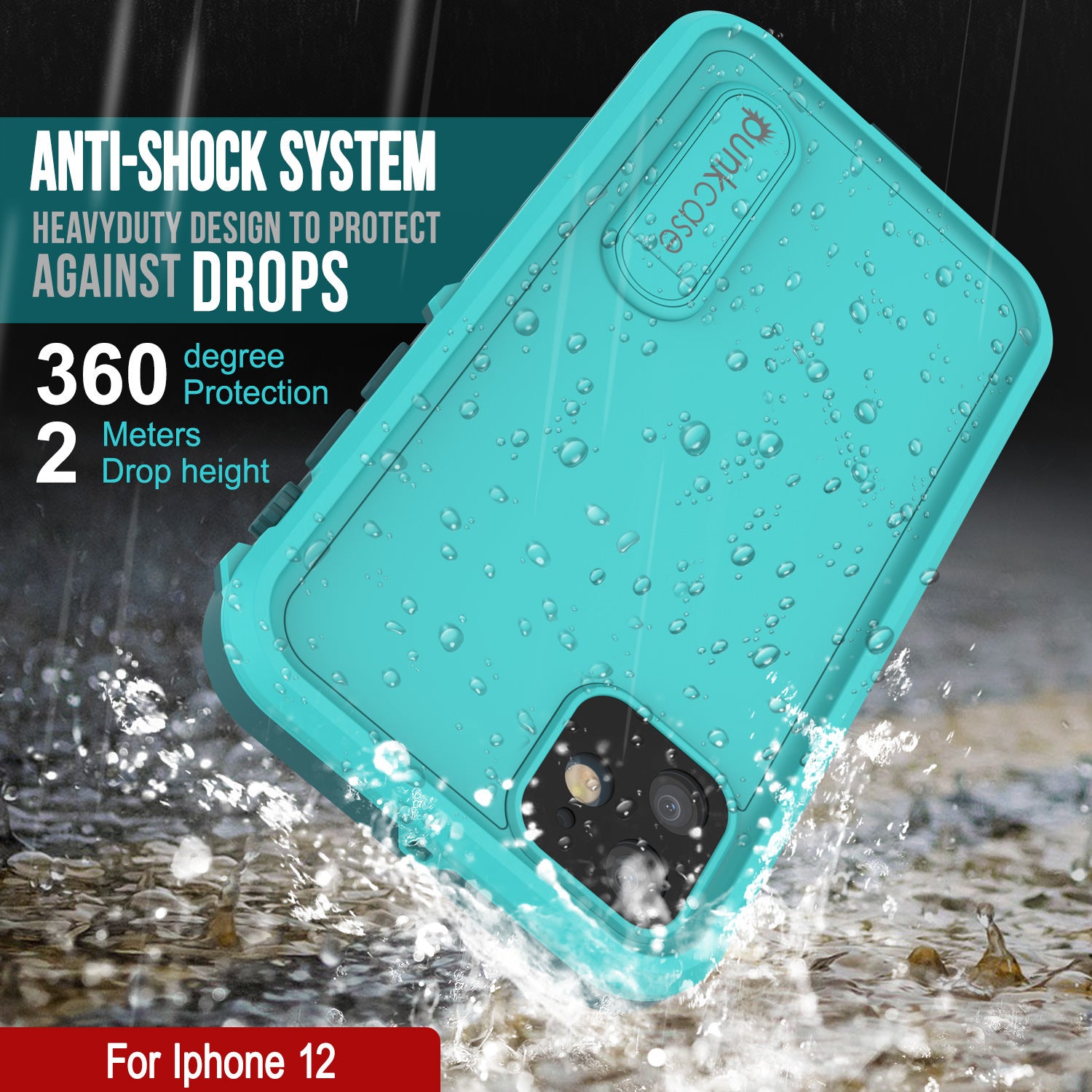 iPhone 12 Waterproof Case, Punkcase [KickStud Series] Armor Cover [Teal]