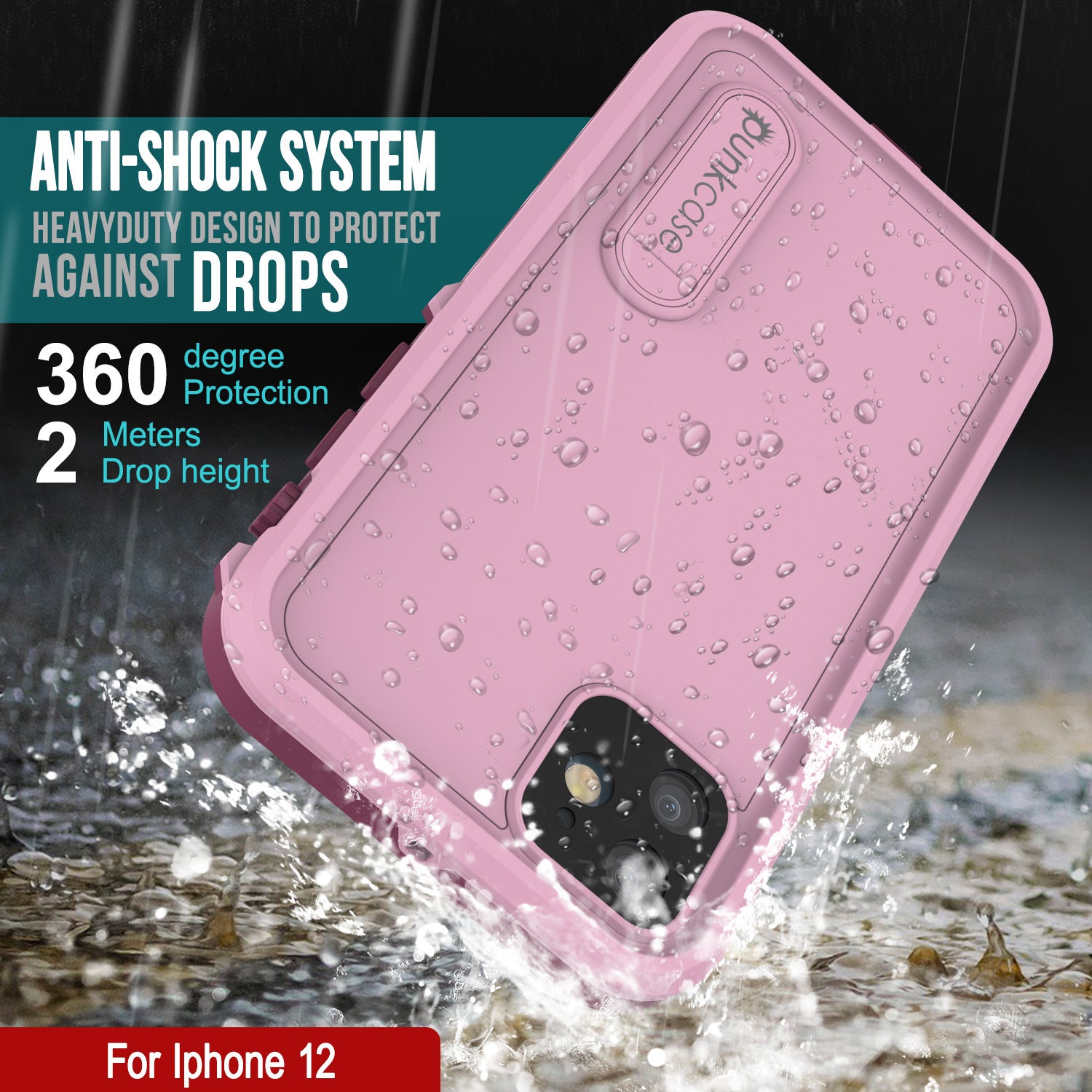 iPhone 12 Waterproof Case, Punkcase [KickStud Series] Armor Cover [Red]