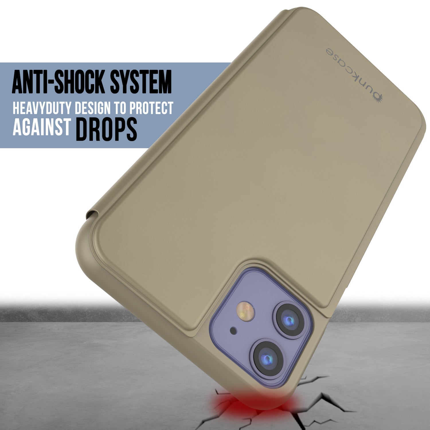 Punkcase iPhone 11 Reflector Case Protective Flip Cover [Gold]