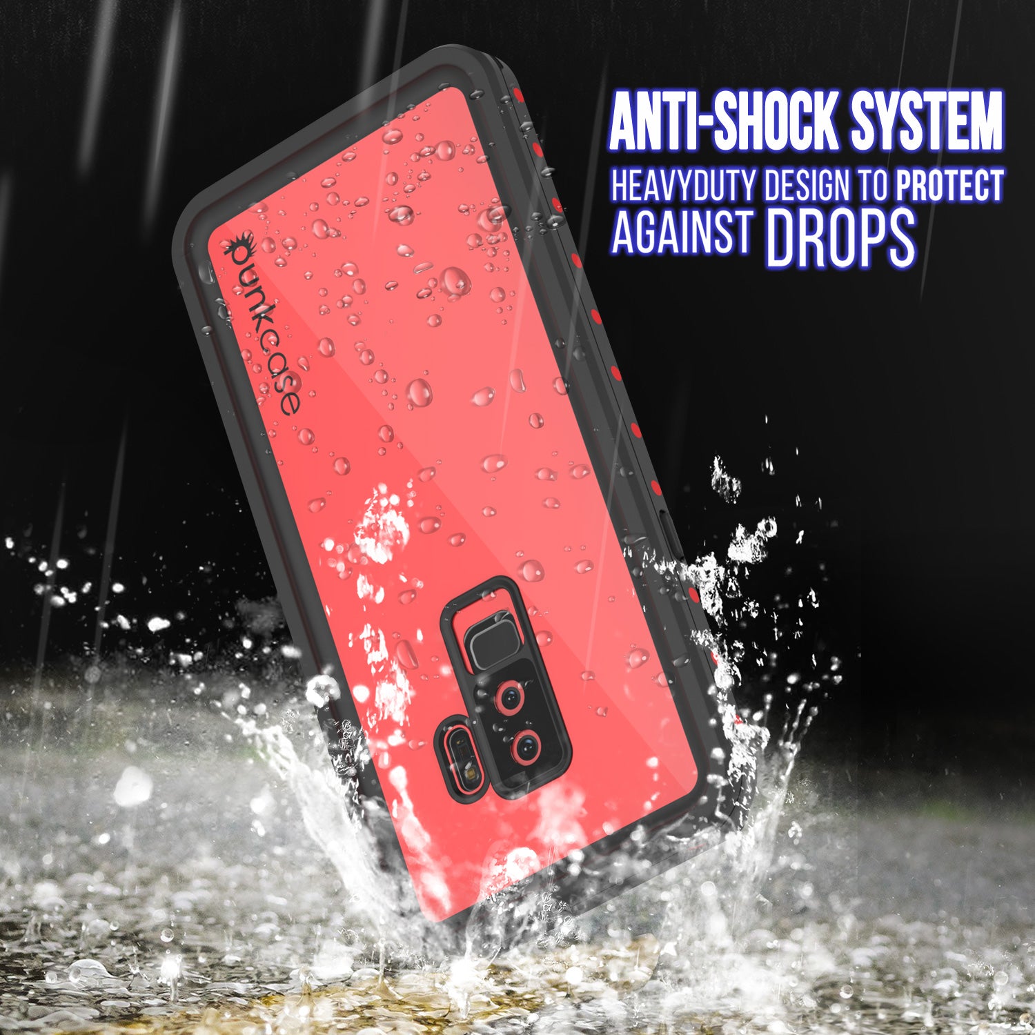 Galaxy S9 Plus Waterproof Case PunkCase StudStar Red Thin 6.6ft Underwater IP68 Shock/Snow Proof