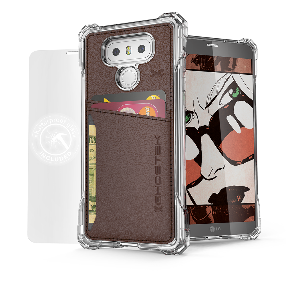 LG G6 Wallet Case, Ghostek Exec Brown Series | Slim Armor Hybrid Impact Bumper | TPU PU Leather Credit Card Slot Holder Sleeve Cover