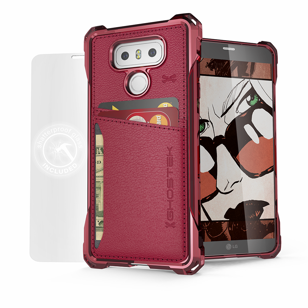 LG G6 Wallet Case, Ghostek® Exec Red Series | Slim Armor Hybrid Impact Bumper | TPU PU Leather Credit Card Slot Holder Sleeve Cover