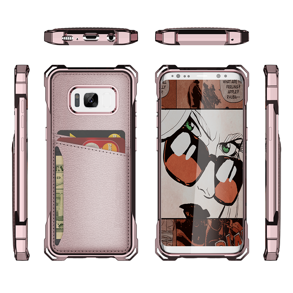 Galaxy S8 Wallet Case, Ghostek Exec Pink Series | Slim Armor Hybrid Impact Bumper | TPU PU Leather Credit Card Slot Holder Sleeve Cover