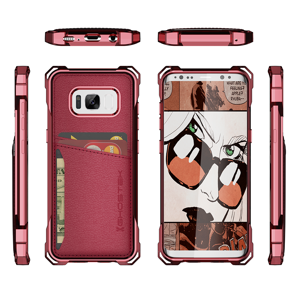 Galaxy S8 Wallet Case, Ghostek Exec Red Series | Slim Armor Hybrid Impact Bumper | TPU PU Leather Credit Card Slot Holder Sleeve Cover