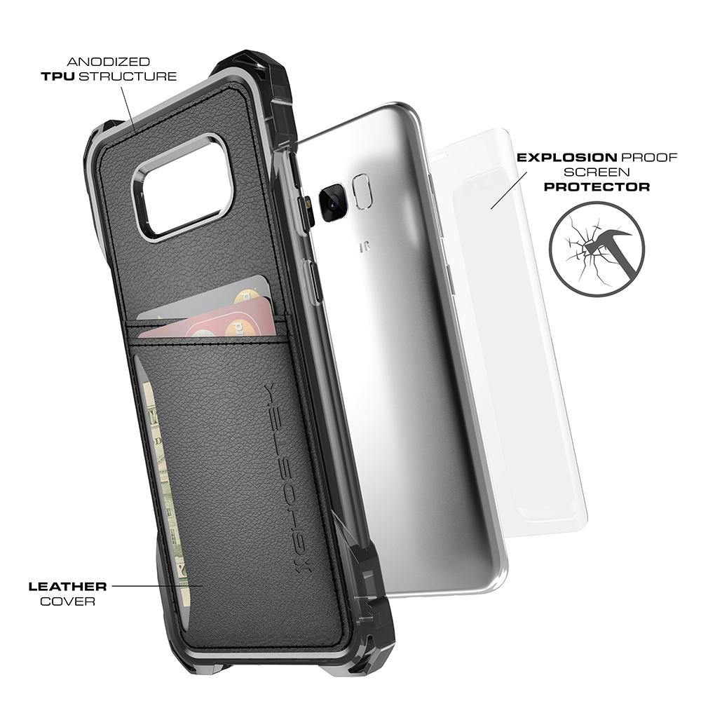 Galaxy S8 Wallet Case, Ghostek Exec Red Series | Slim Armor Hybrid Impact Bumper | TPU PU Leather Credit Card Slot Holder Sleeve Cover
