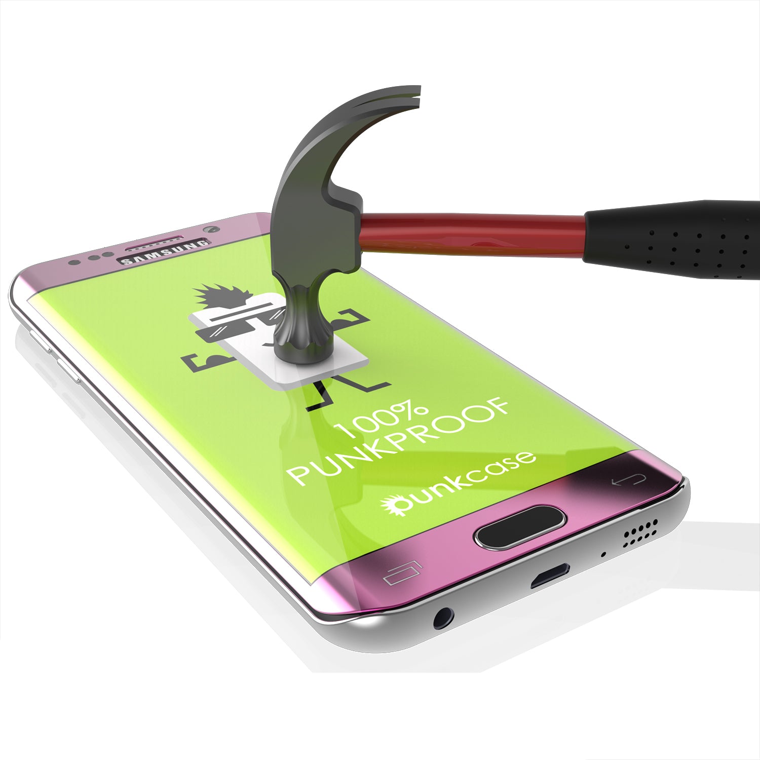 Galaxy S6 Edge Pink Tempered Glass Screen Protector, PUNKSHIELD 0.33mm Thick 9H Glass
