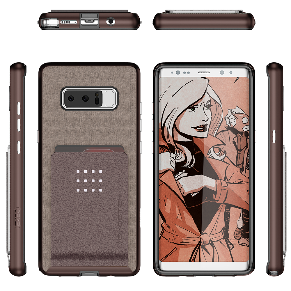Galaxy Note 8 Case, Ghostek Exec 2 Slim Hybrid Impact Wallet Case for Samsung Galaxy Note 8 Armor | Brown