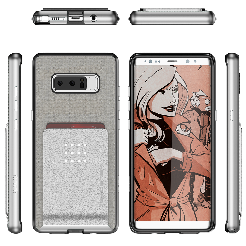 Galaxy Note 8 Case, Ghostek Exec 2 Slim Hybrid Impact Wallet Case for Samsung Galaxy Note 8 Armor | Silver