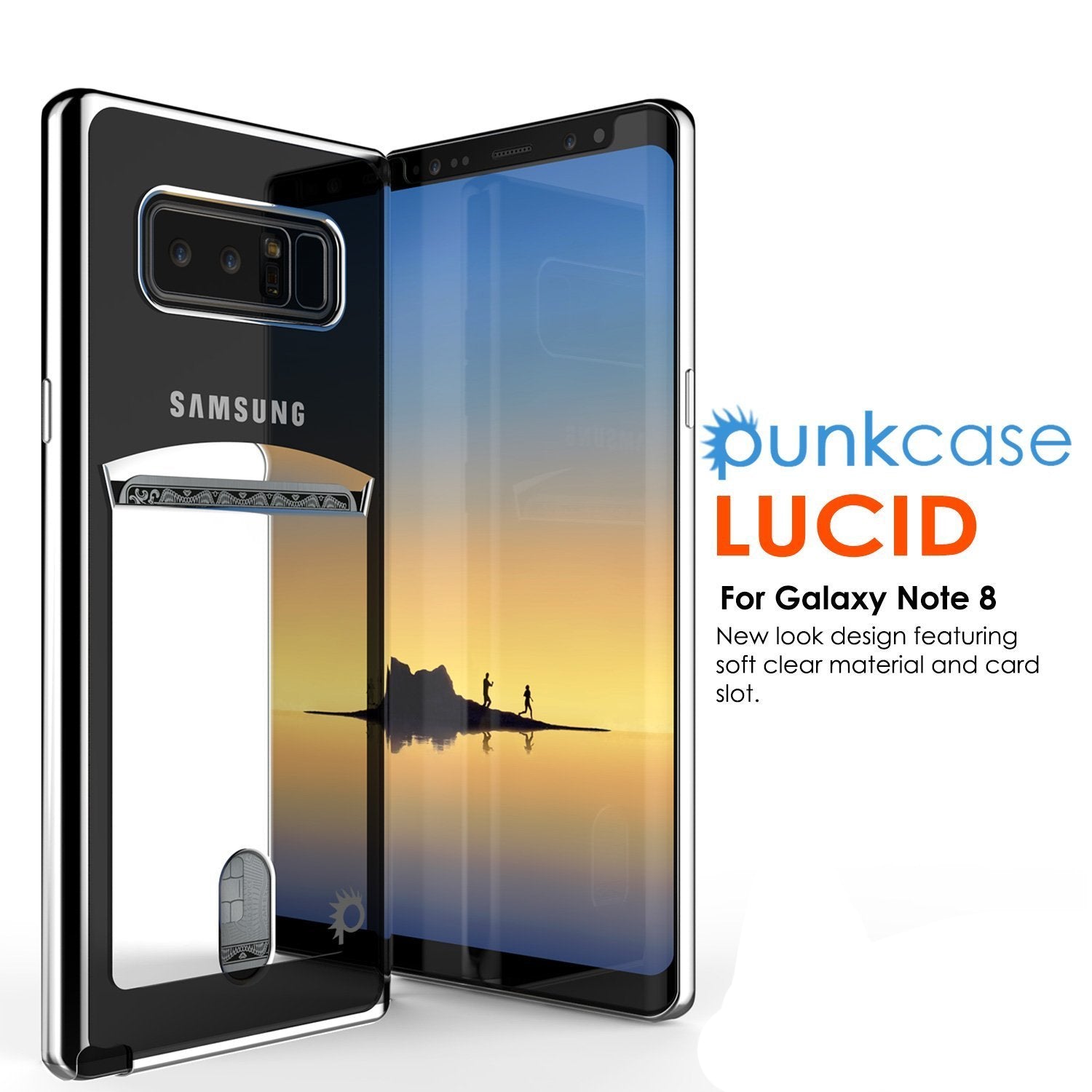 Galaxy Note 8 Case, PUNKCASE® LUCID Silver Series | Card Slot | SHIELD Screen Protector | Ultra fit