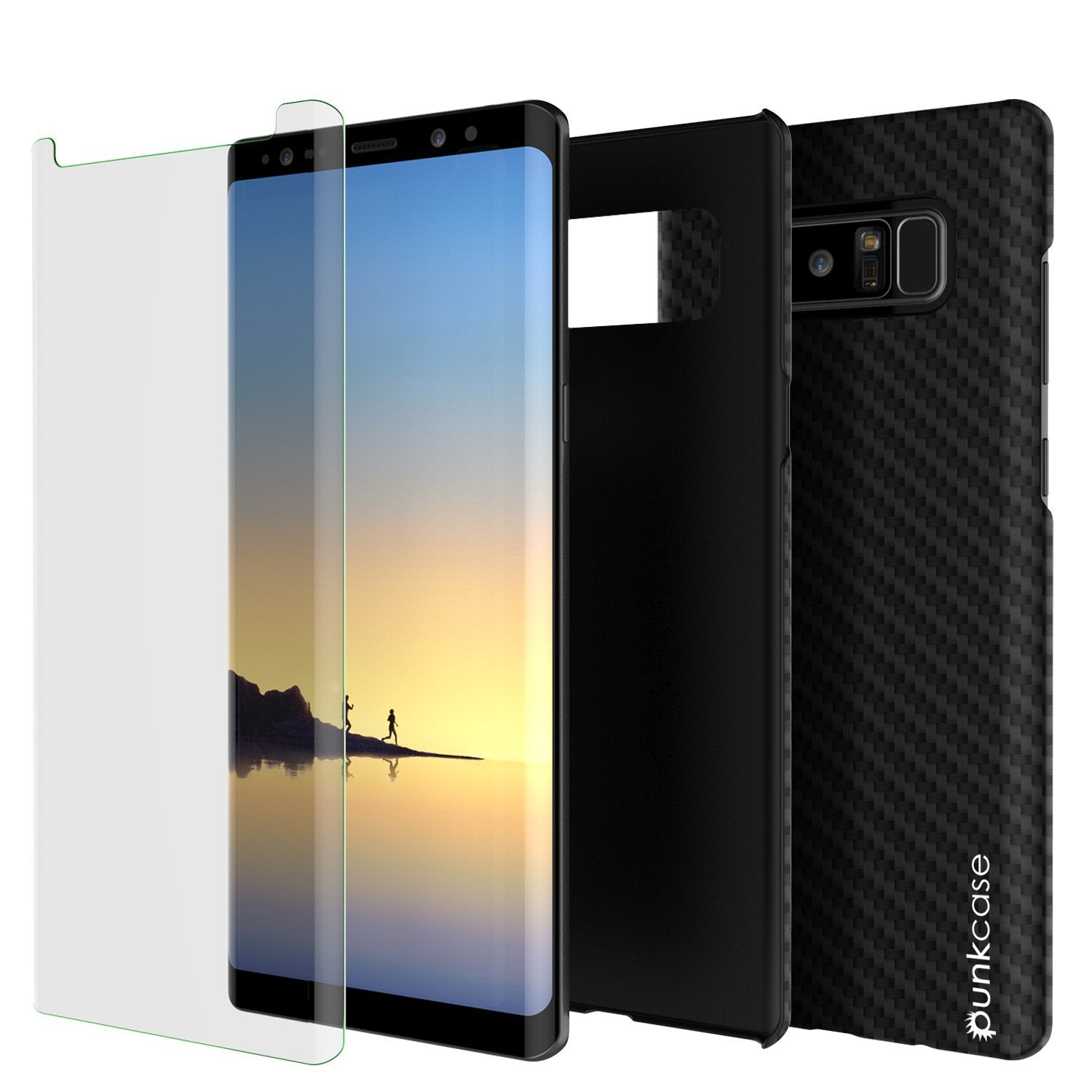 Galaxy Note 8 Case, Punkcase CarbonShield, Heavy Duty & Ultra Thin 2 Piece Dual Layer PU Leather Cover [shockproof] with Screen Protector [jet black]
