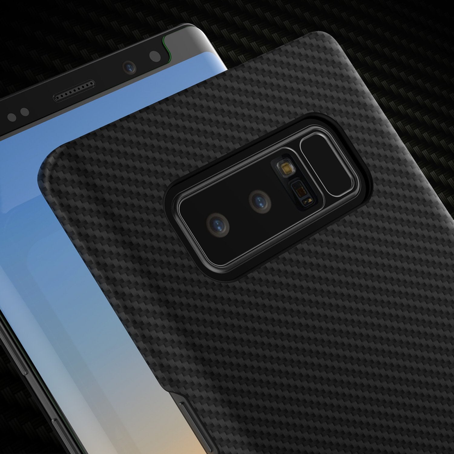 Galaxy Note 8 Case, Punkcase CarbonShield, Heavy Duty & Ultra Thin 2 Piece Dual Layer PU Leather Cover [shockproof] with Screen Protector [jet black]