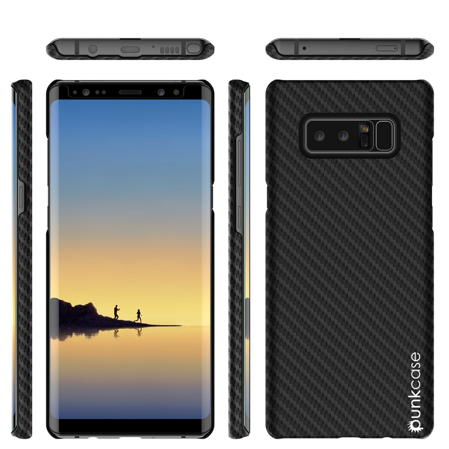Galaxy Note 8 Case, Punkcase CarbonShield, Heavy Duty & Ultra Thin 2 Piece Dual Layer PU Leather Cover [shockproof] with Screen Protector [jet black]