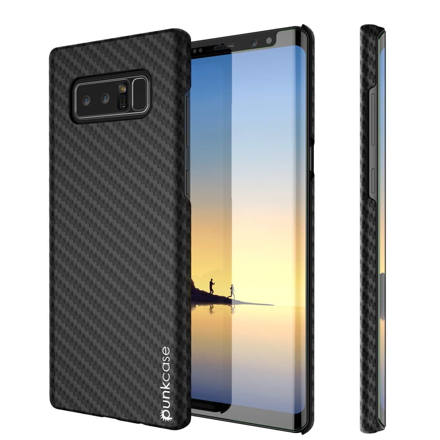 Galaxy Note 8 Case, Punkcase CarbonShield, Heavy Duty & Ultra Thin 2 Piece Dual Layer PU Leather Cover [shockproof] with Screen Protector [jet black]