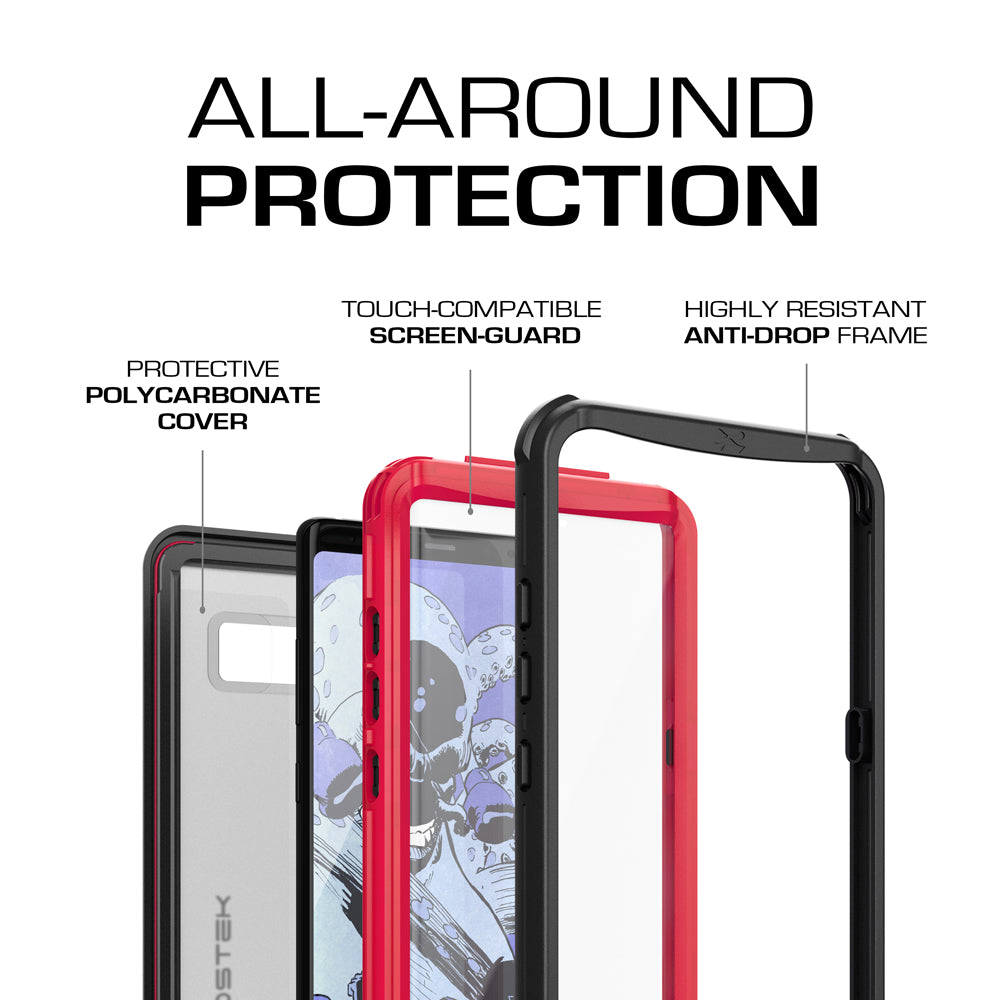 Galaxy Note 8, Ghostek Nautical Galaxy Note 8 Case Military Grade Armor Waterproof Cover | Red