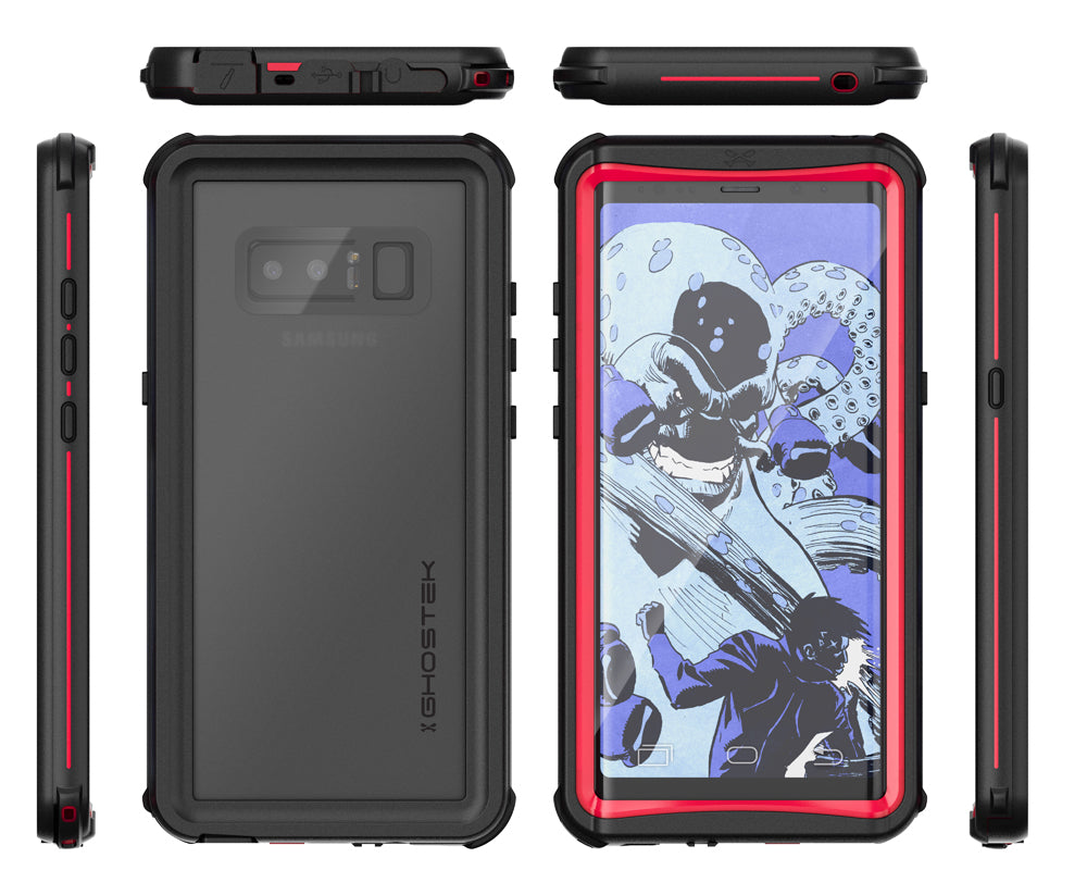 Galaxy Note 8, Ghostek Nautical Galaxy Note 8 Case Military Grade Armor Waterproof Cover | Red