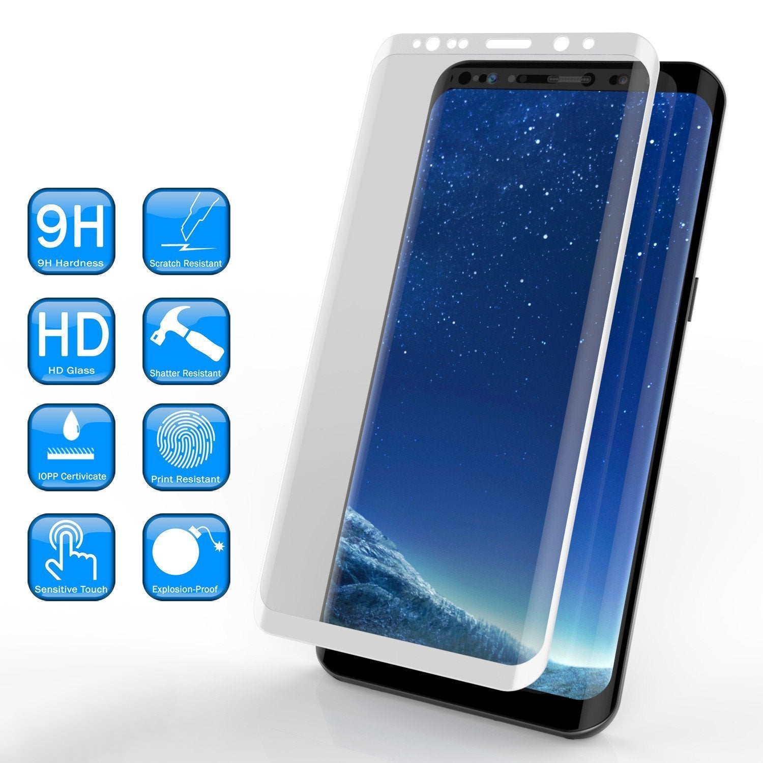 Galaxy S8+ Plus  White Punkcase Glass SHIELD Tempered Glass Screen Protector 0.33mm Thick 9H Glass