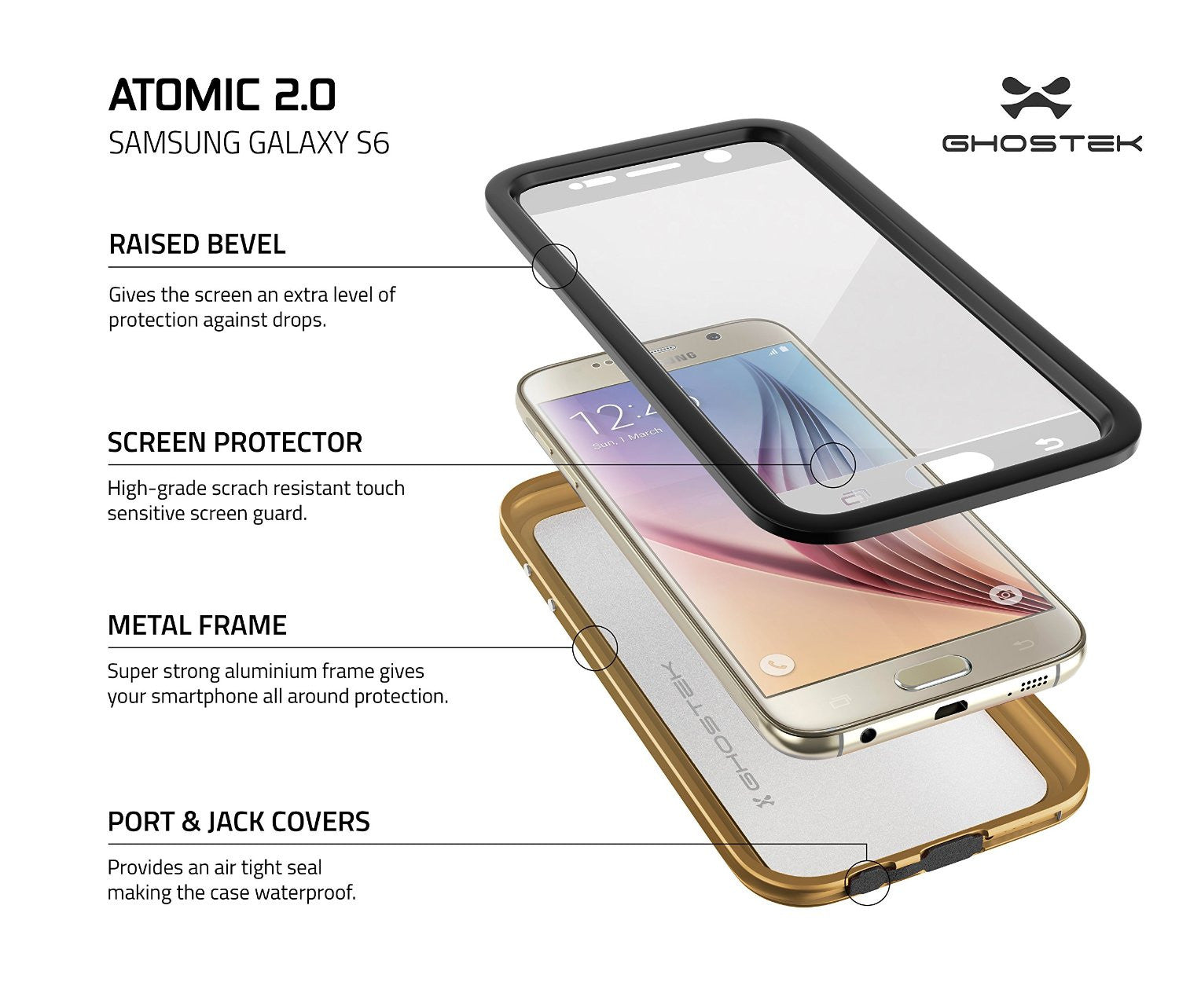 Galaxy S6 Waterproof Case, Ghostek Atomic 2.0 Gold  Water/Shock/Dirt/Snow Proof | Lifetime Warranty