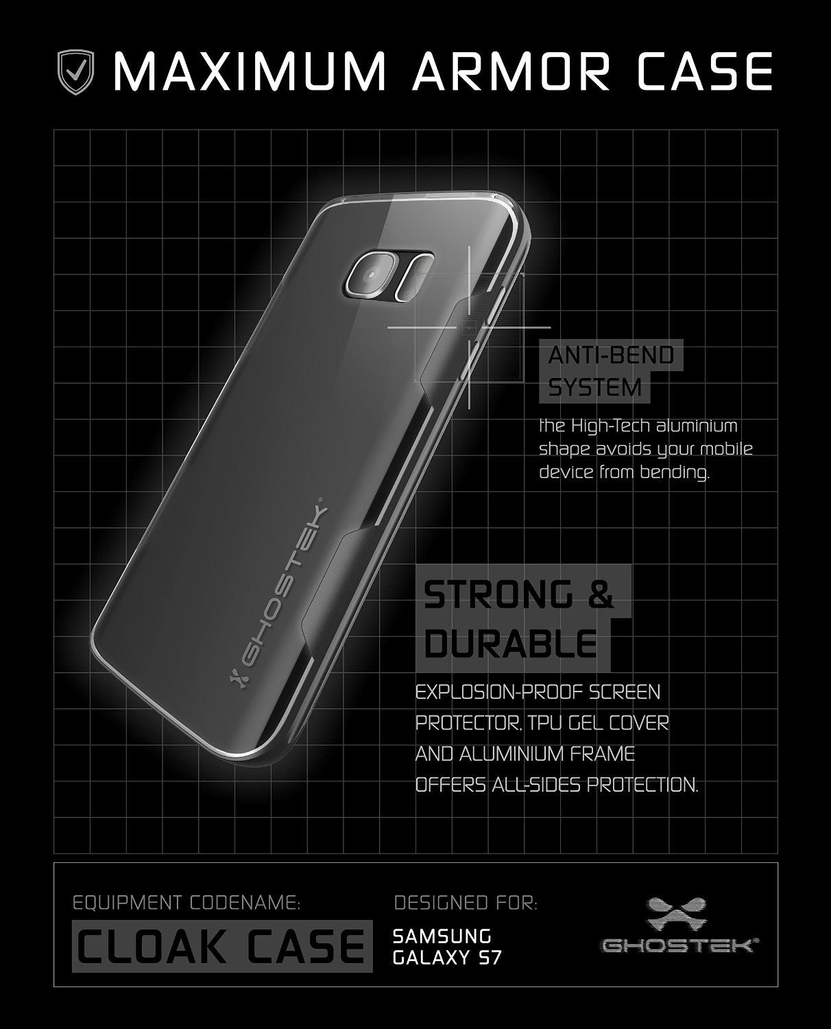 Galaxy S7 Case, Ghostek Cloak Series Black Slim Premium Protective Hybrid Impact Glass Armor