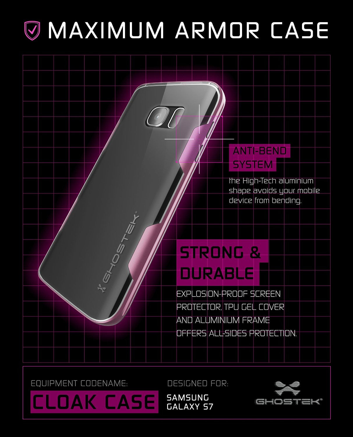 Galaxy S7 Case, Ghostek Cloak Series Pink  Slim Premium Protective Hybrid Impact Glass Armor