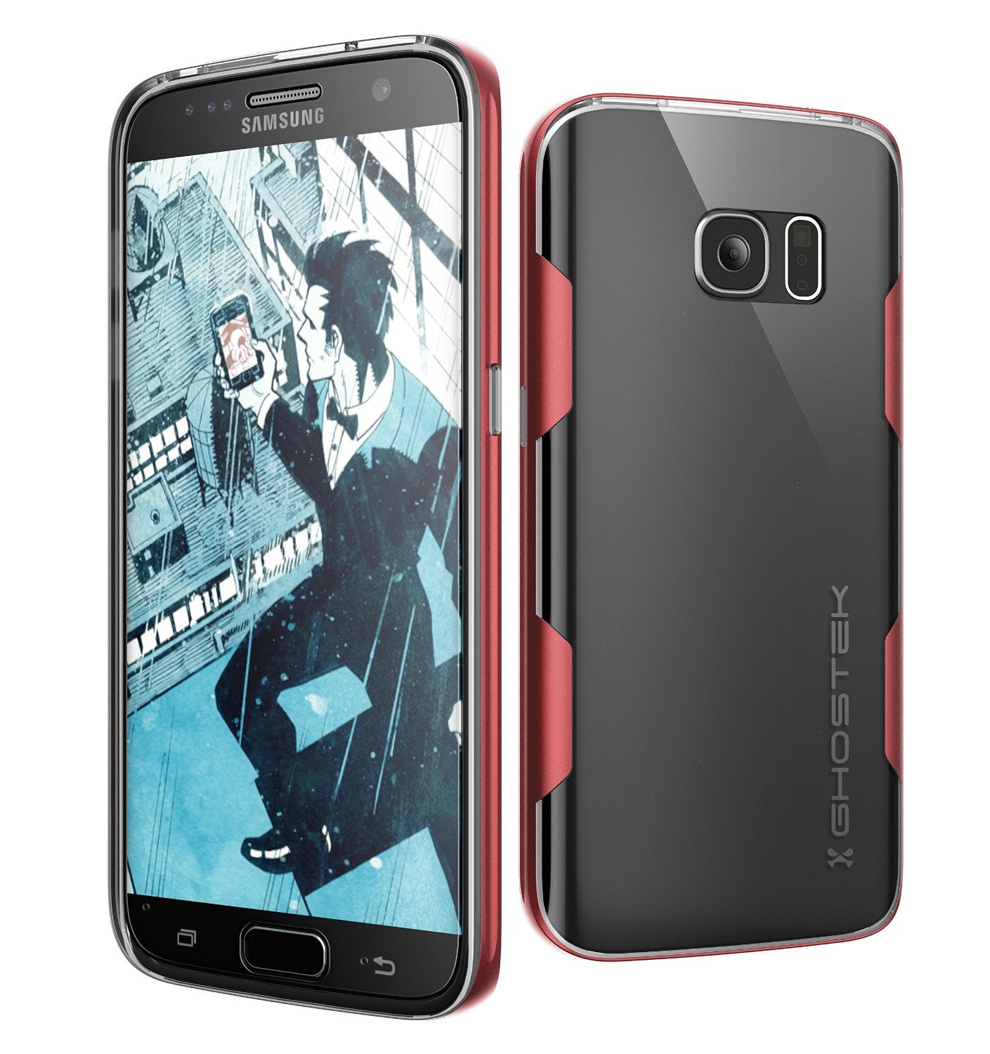 Galaxy S7 Case, Ghostek Cloak Series Red  Slim Premium Protective Hybrid Impact Glass Armor