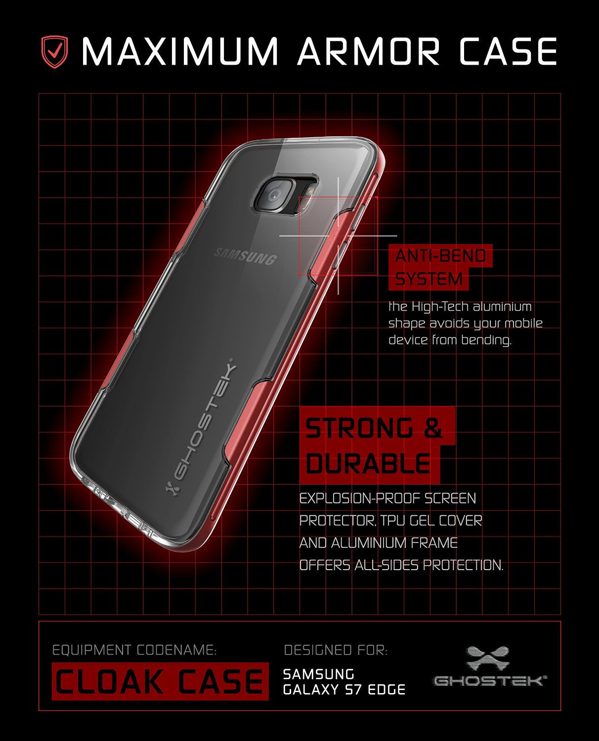 S7 Edge Case Ghostek® Cloak Red Series Slim | Aluminum Frame Lifetime Warranty Exchange