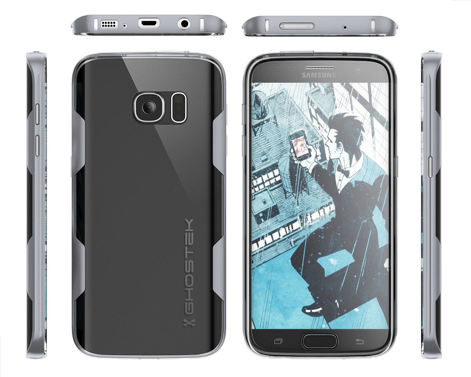 Galaxy S7 Case, Ghostek Cloak Series Silver  Slim Premium Protective Hybrid Impact Glass Armor