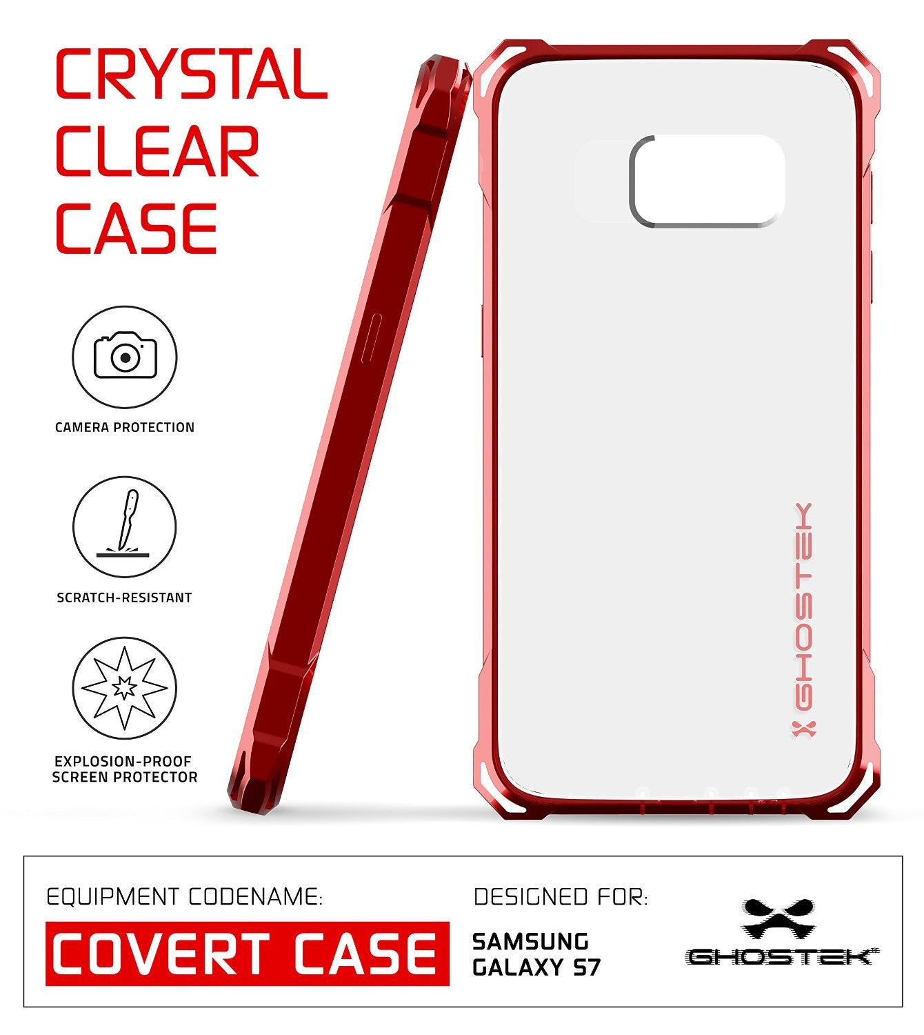 Galaxy S7 Case, Ghostek® Covert Red Series Premium Impact Cover | Lifetime Warranty Exchange